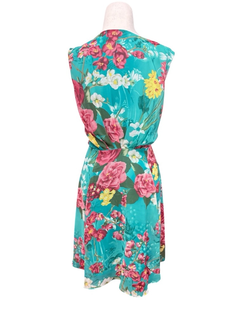 Evan Picone Floral Dress in Teal with Pink Roses Sleeveless Dress Sz 12 - Picture 4 of 9